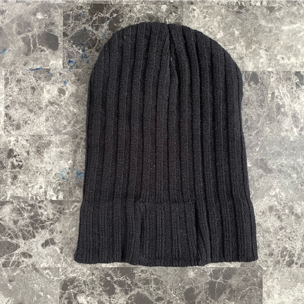 Ribbed Black Beanie with Raccoon Patch - Picture 5 of 5